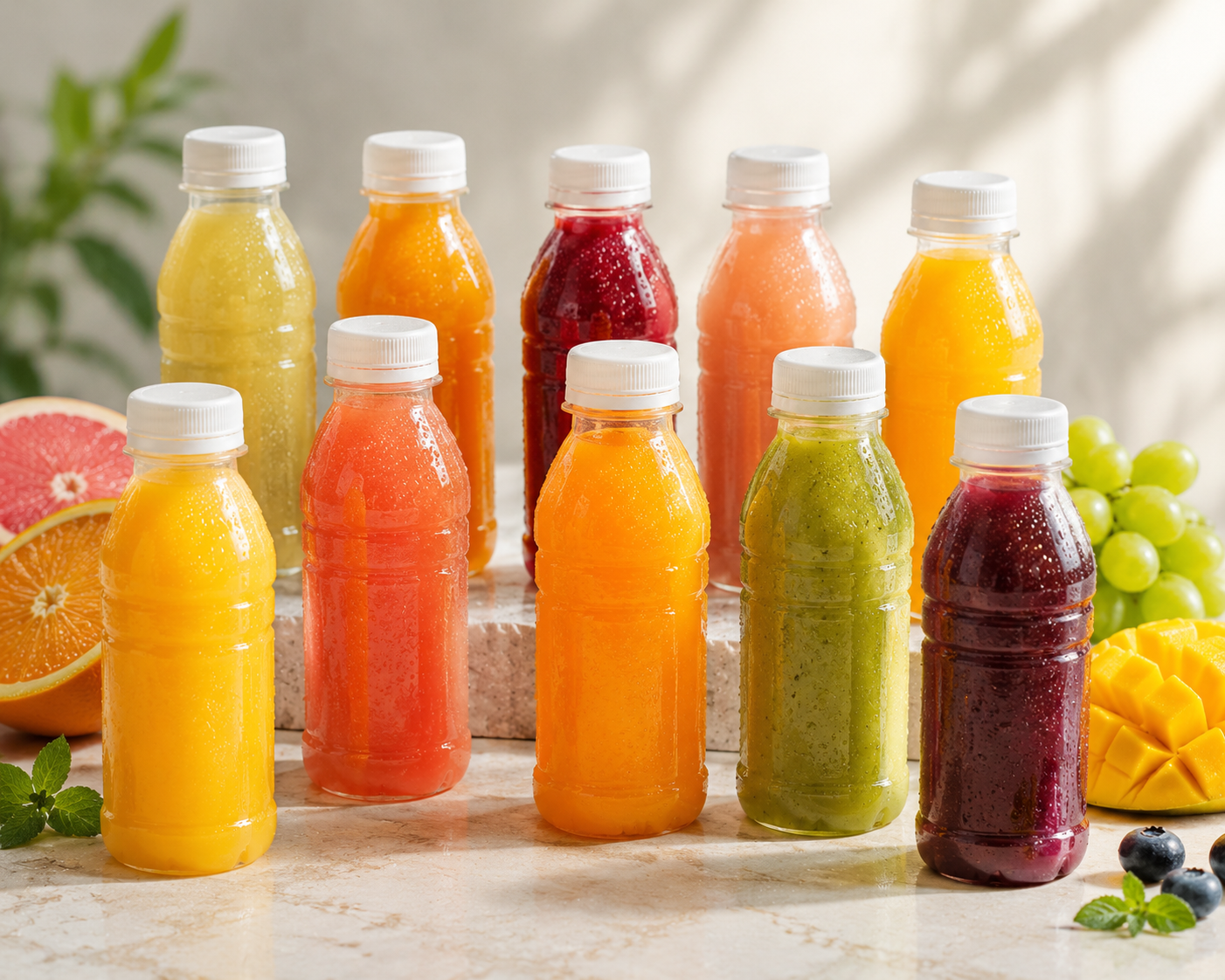PET juice and tea bottles